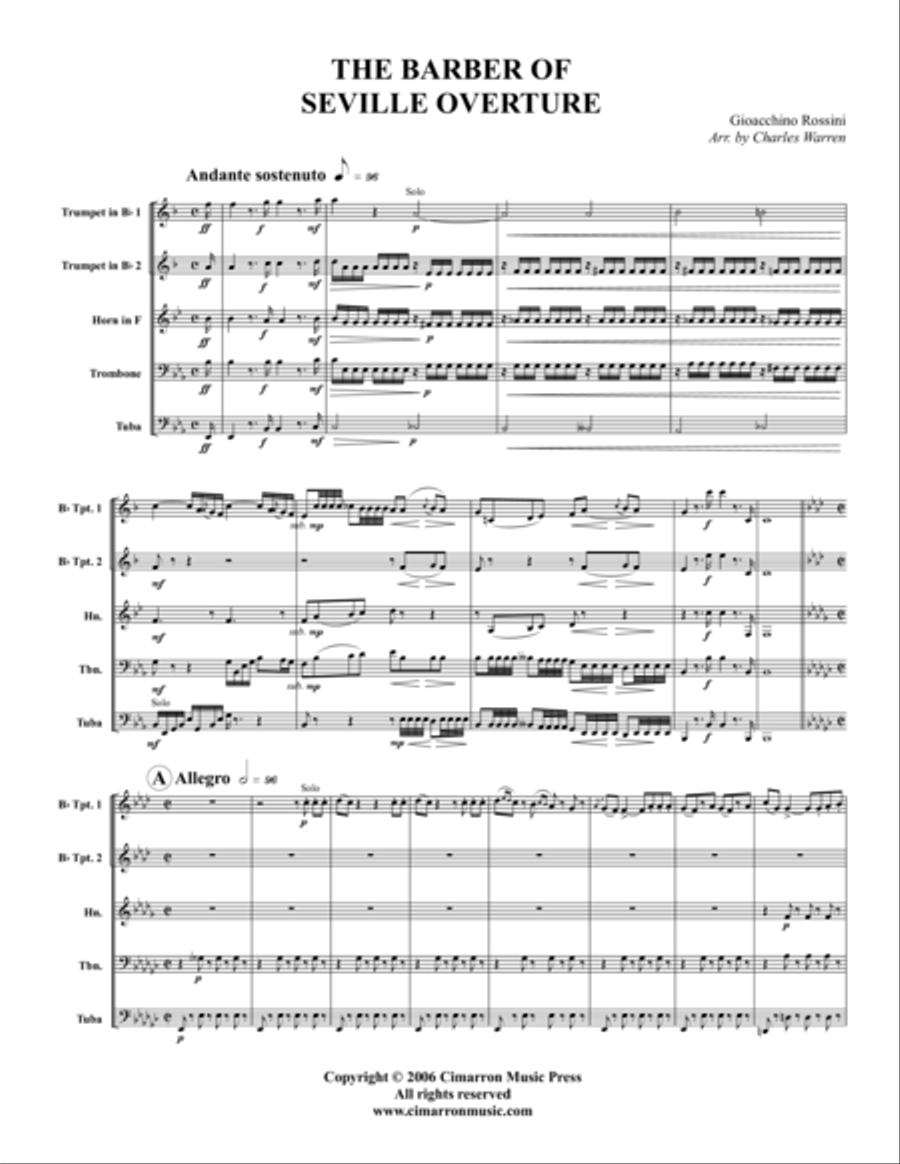 Barber of Seville Overture Brass Quintet scores gallery preview page 1