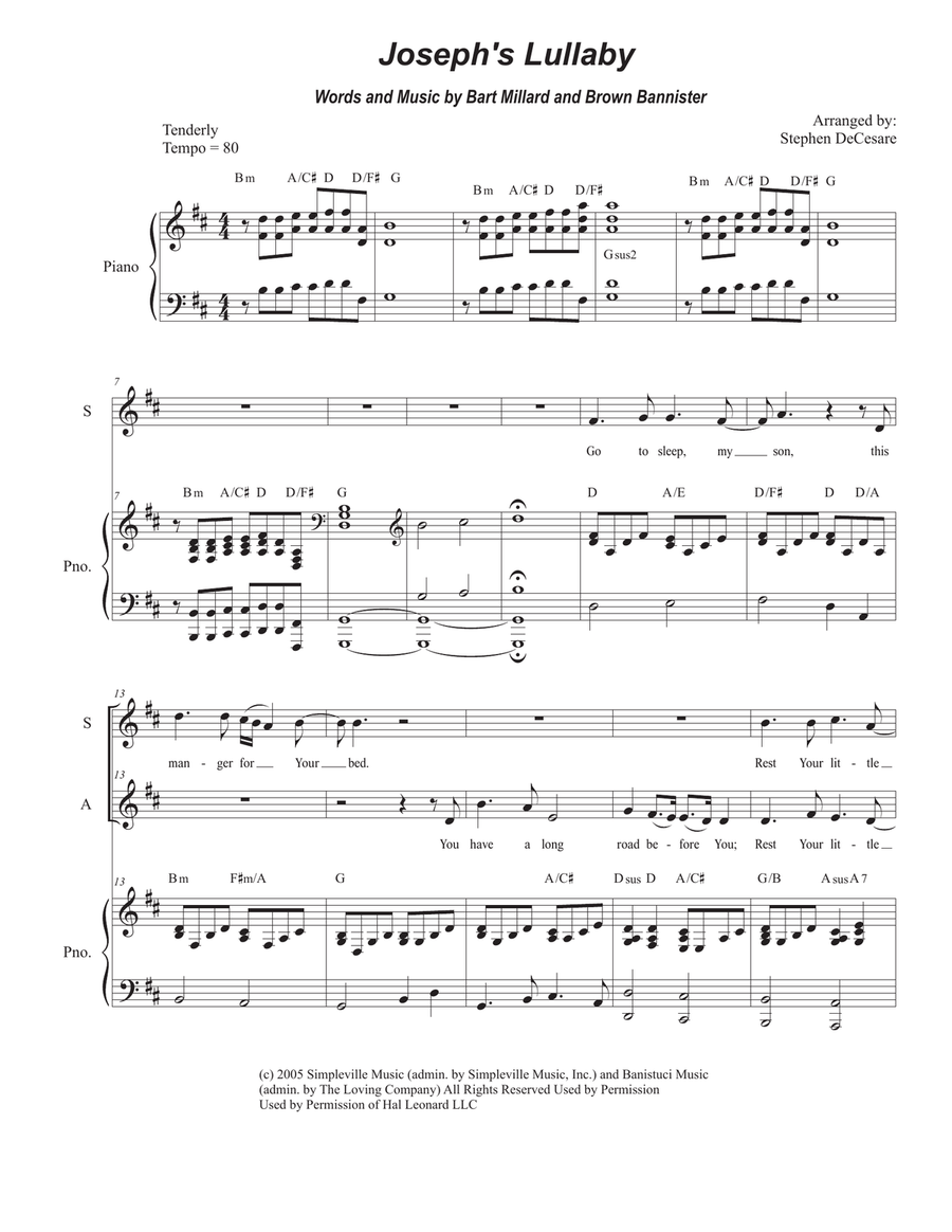 Joseph's Lullaby Joseph's Lullaby Alto Voice scores gallery preview page 1