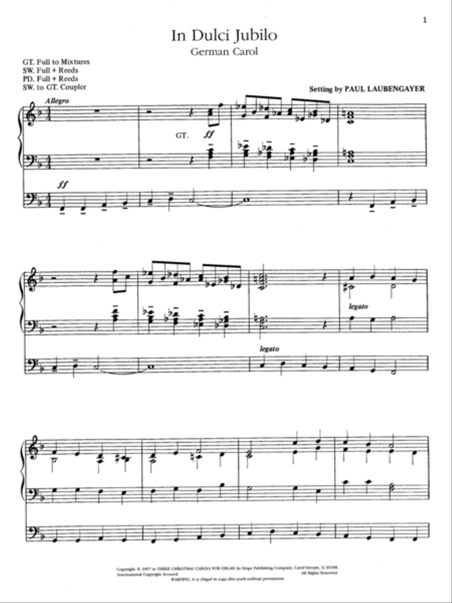 Three Christmas Carols for Organ Organ Solo scores gallery preview page 2