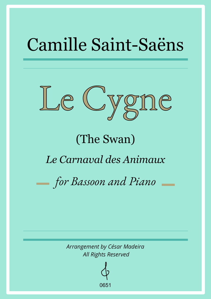 The Swan (Le Cygne) by Saint-Saens - Bassoon and Piano (Full Score and Parts) Bassoon Solo scores gallery preview page 1