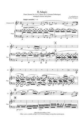 Book cover for Beethoven: Piano Sonata No.8 in C Minor Op.13 "Sonata Pathetique" Mvt.II Adagio - clarinet/piano