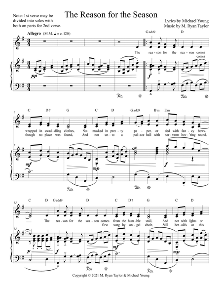 The Reason for the Season, a Christmas Carol for 2-part Choir & Piano image number null