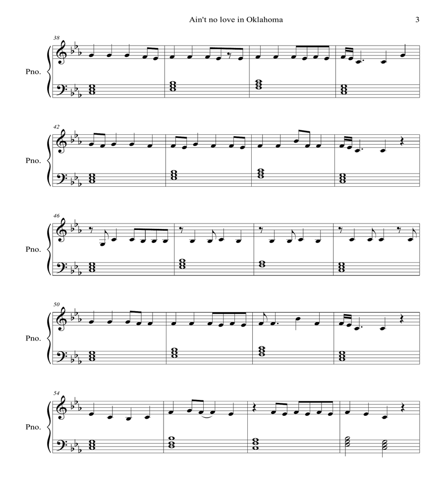 Ain't No Love In Oklahoma Easy Piano scores gallery preview page 3