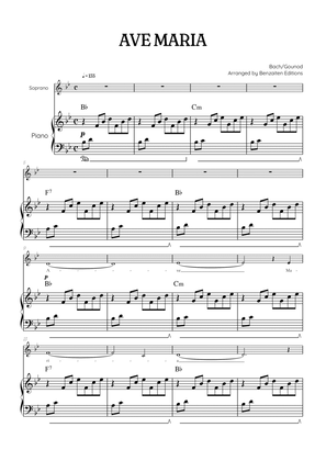 Bach / Gounod Ave Maria in Bb major [Bb] • soprano sheet music with piano accompaniment and chords
