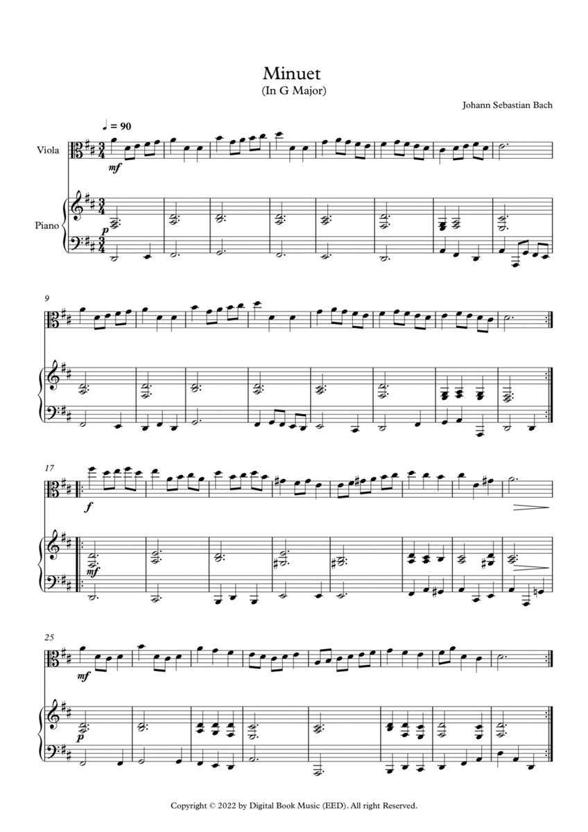 Minuet (In G Major) - Johann Sebastian Bach (Viola + Piano) image number null
