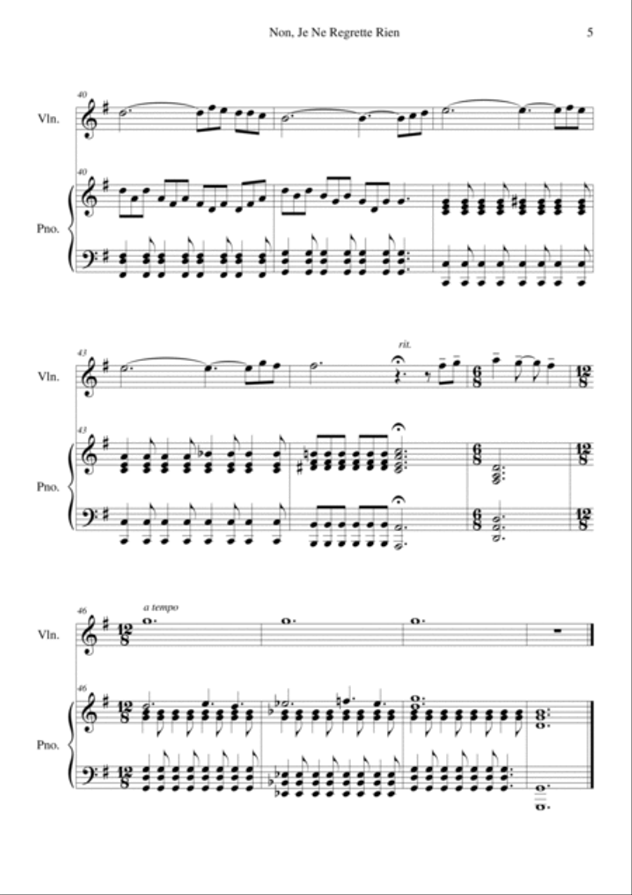 Non, Je Ne Regrette Rien Violin Solo scores gallery preview page 5