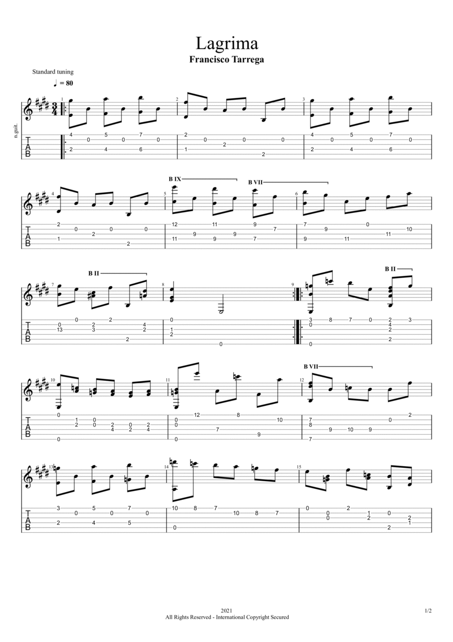 Lagrima Acoustic Guitar scores gallery preview page 1