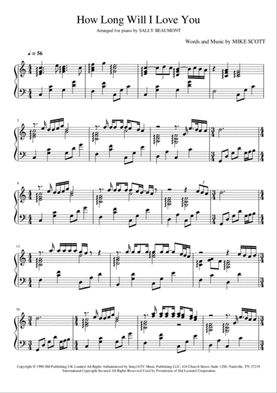How Long Will I Love You Piano Solo scores gallery preview page 1