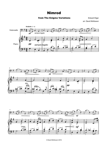 Nimrod, from the Enigma Variations by Elgar, for Cello and Piano