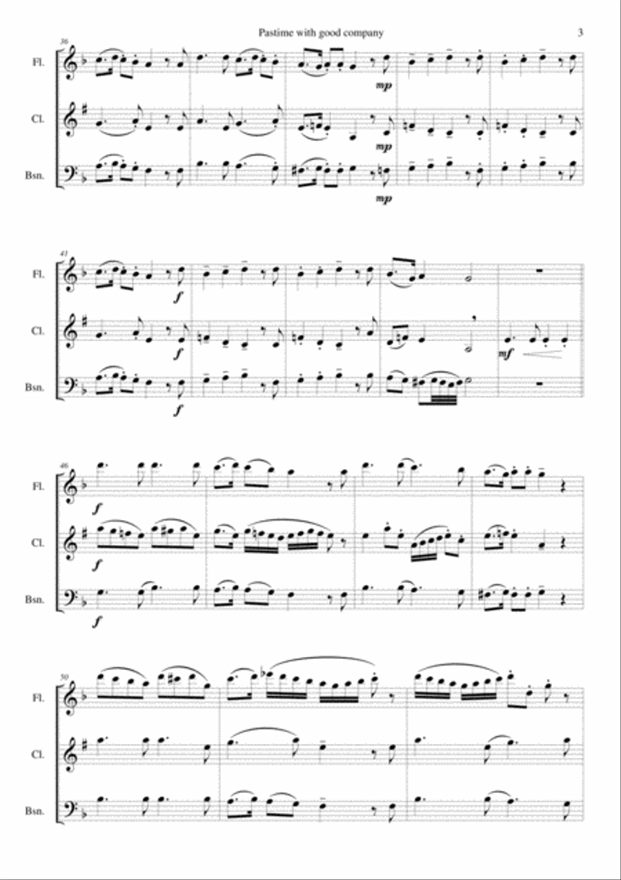 Pastime with good company for wind trio (flute, clarinet, bassoon) Woodwind Trio scores gallery preview page 3
