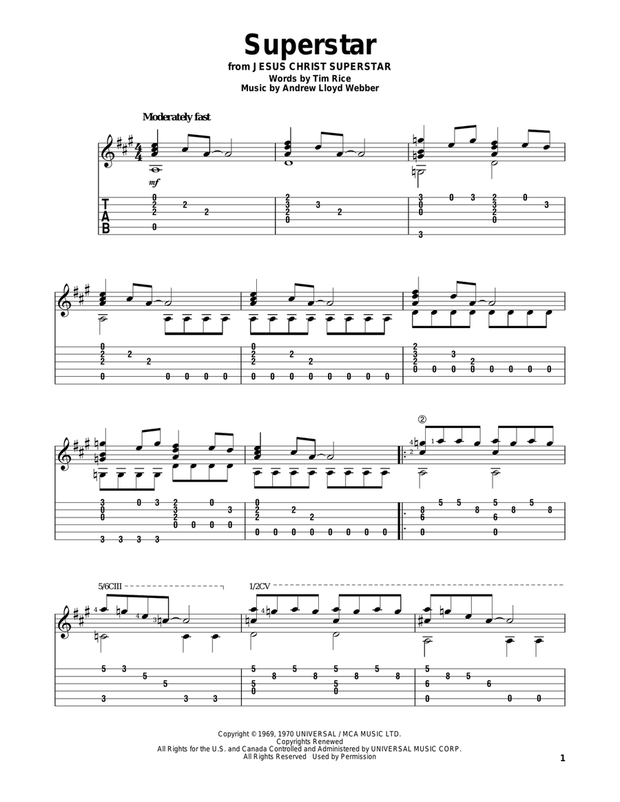 Superstar (from Jesus Christ Superstar) Guitar Solo scores gallery preview page 1