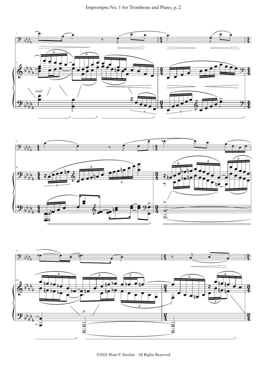 Impromptu No. 1 for Trombone and Piano Piano scores gallery preview page 6