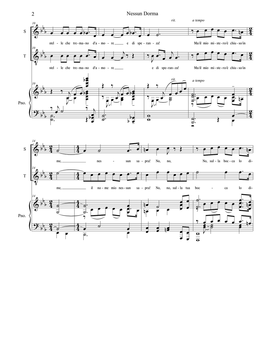 Nessun Dorma Tenor Voice scores gallery preview page 2