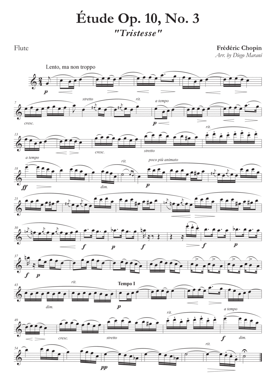 Etude Op. 10, No. 3 for Flute & Piano Flute Solo scores gallery preview page 1