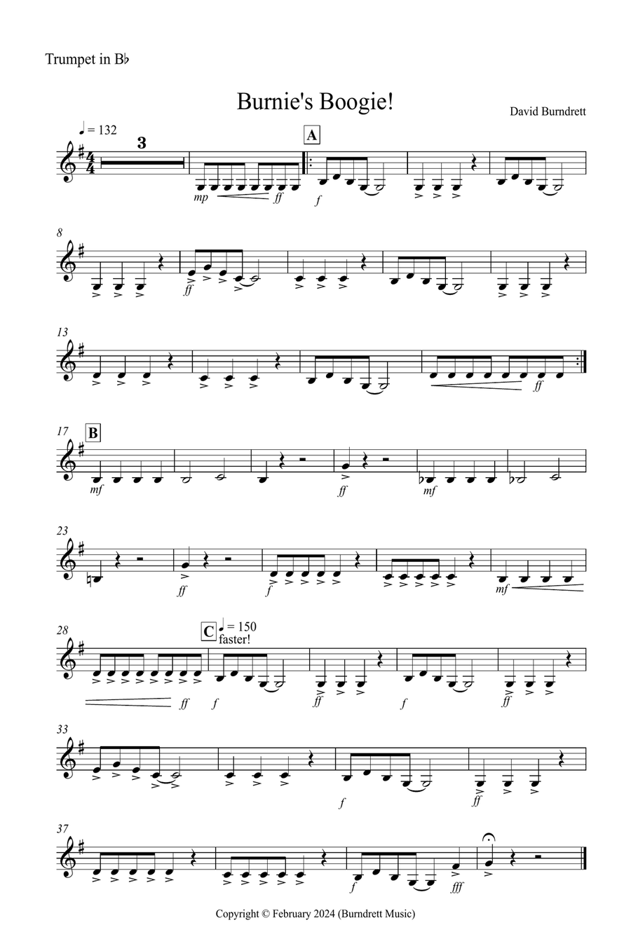 Burnie's Boogie for Easy Trumpet and Piano B-Flat Trumpet scores gallery preview page 3