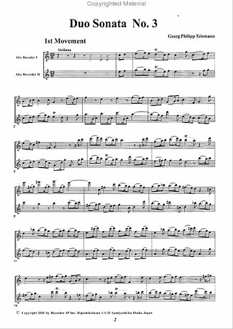 Duo Sonata No. 3 C Major Alto Recorder scores gallery preview page 3