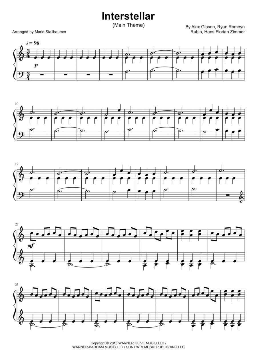 Interstellar Piano Solo Digital Sheet Music Sheet Music Plus