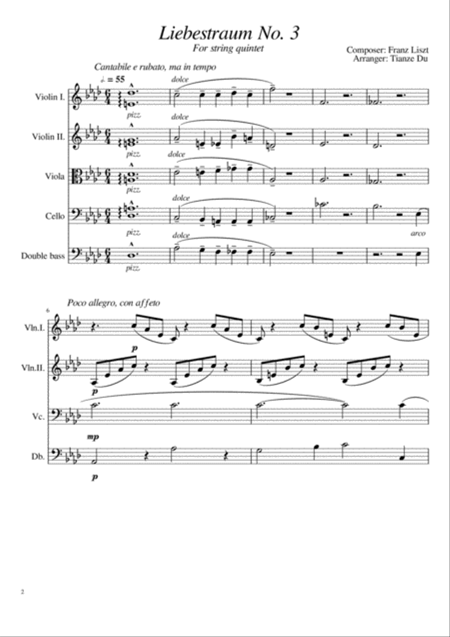 Liebestraum no.3 String Quartet scores gallery preview page 2