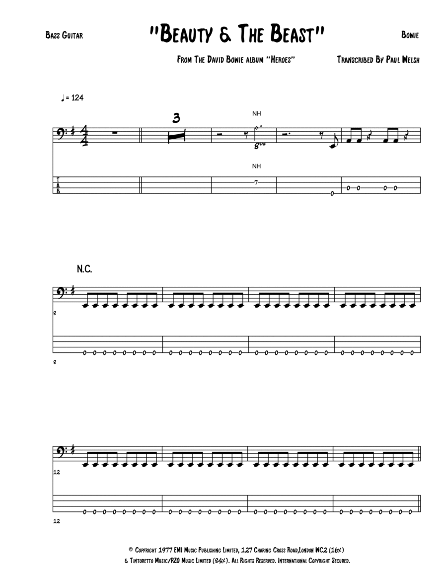Beauty And The Beast Bass Guitar scores gallery preview page 1