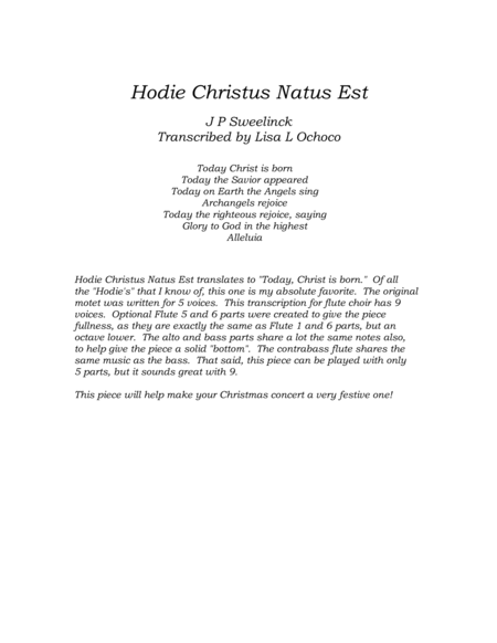 Hodie Christus Natus Est for Flute Choir image number null