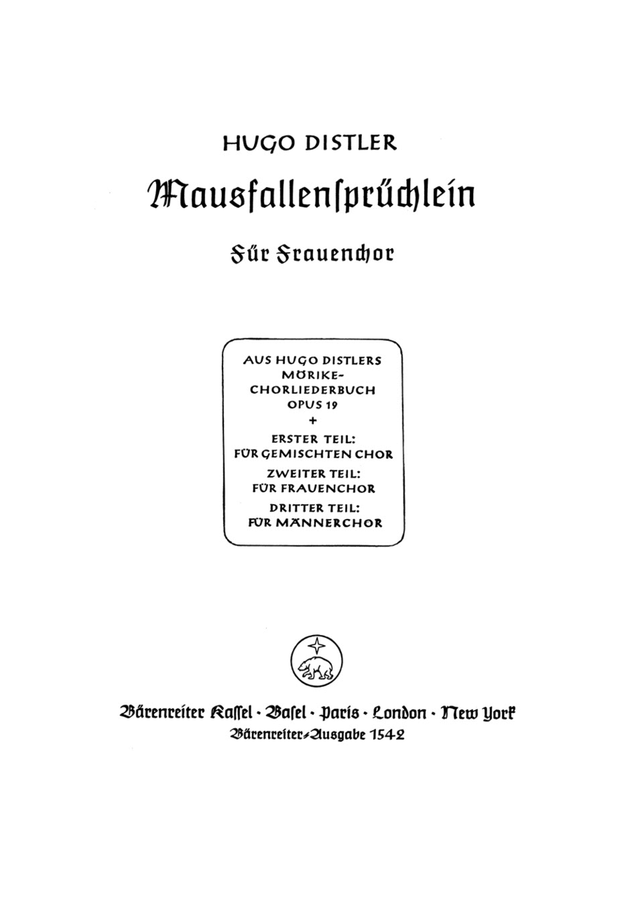Mausfallenspruechlein (Kleine Gaeste, kleines Haus) op. 19 SA scores gallery preview page 1