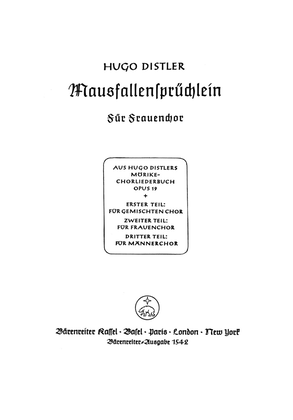 Mausfallenspruechlein (Kleine Gaeste, kleines Haus) op. 19