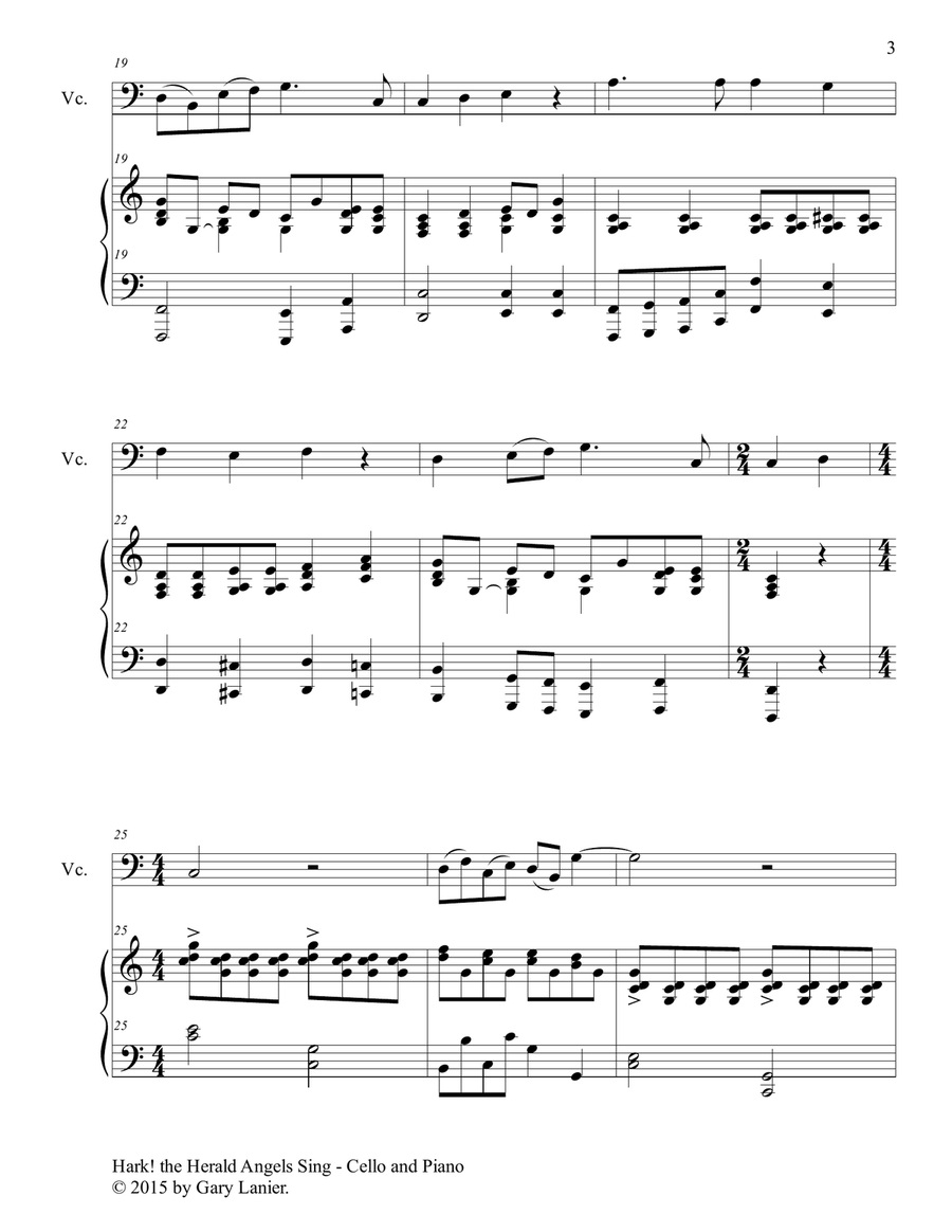 HARK! THE HERALD ANGELS SING (Duet – Cello and Piano/Score and Parts) Piano scores gallery preview page 4