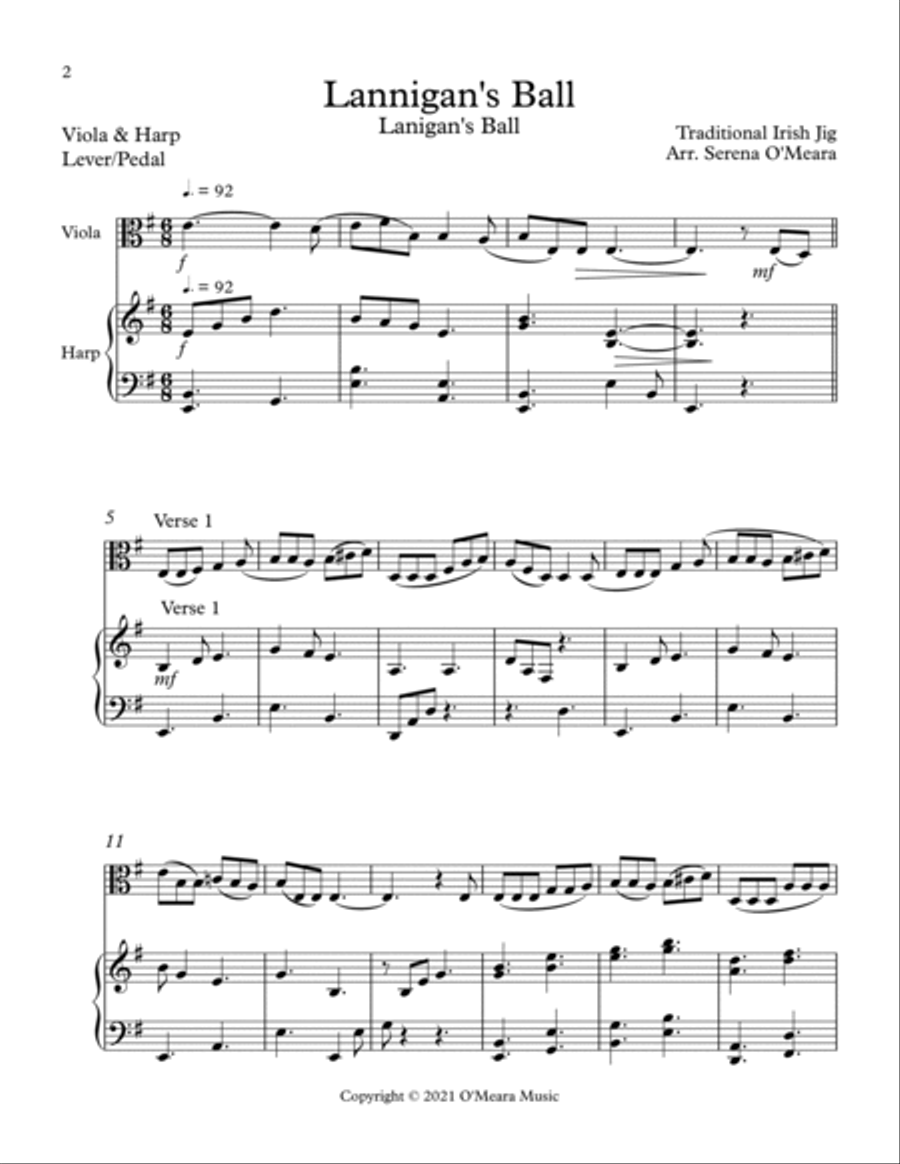 Lannigan’s Ball, Duet for Viola and Harp String Duet scores gallery preview page 2