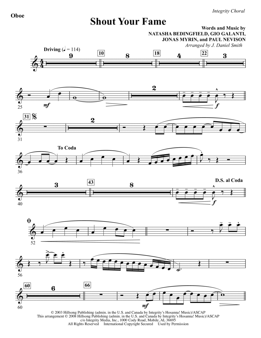Shout Your Fame - Oboe Shout Your Fame - Oboe Choir scores gallery preview page 1