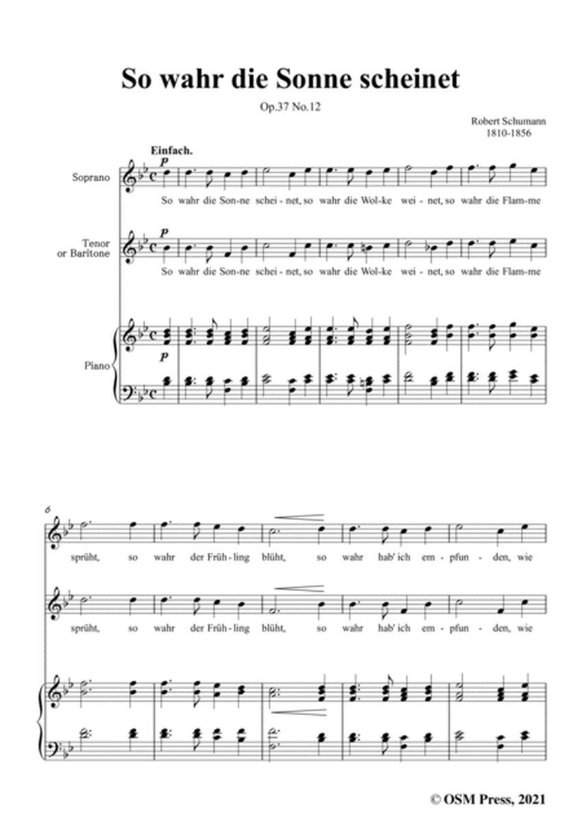 Schumann-So wahr die Sonne scheinet,Op.37 No.12,in B flat Major,for Voice and Piano