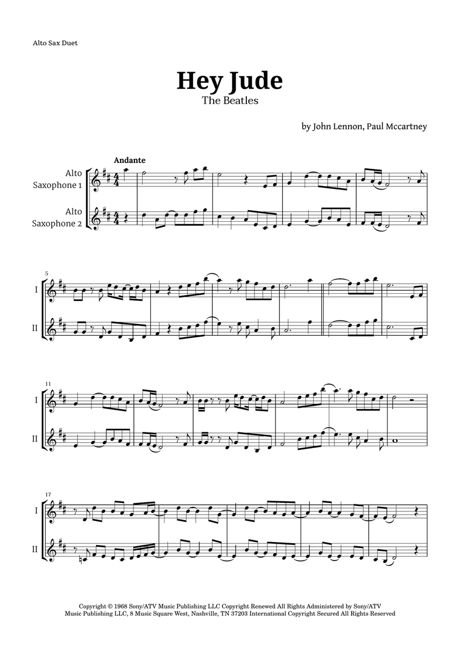 Hey Jude Woodwind Duet scores gallery preview page 1