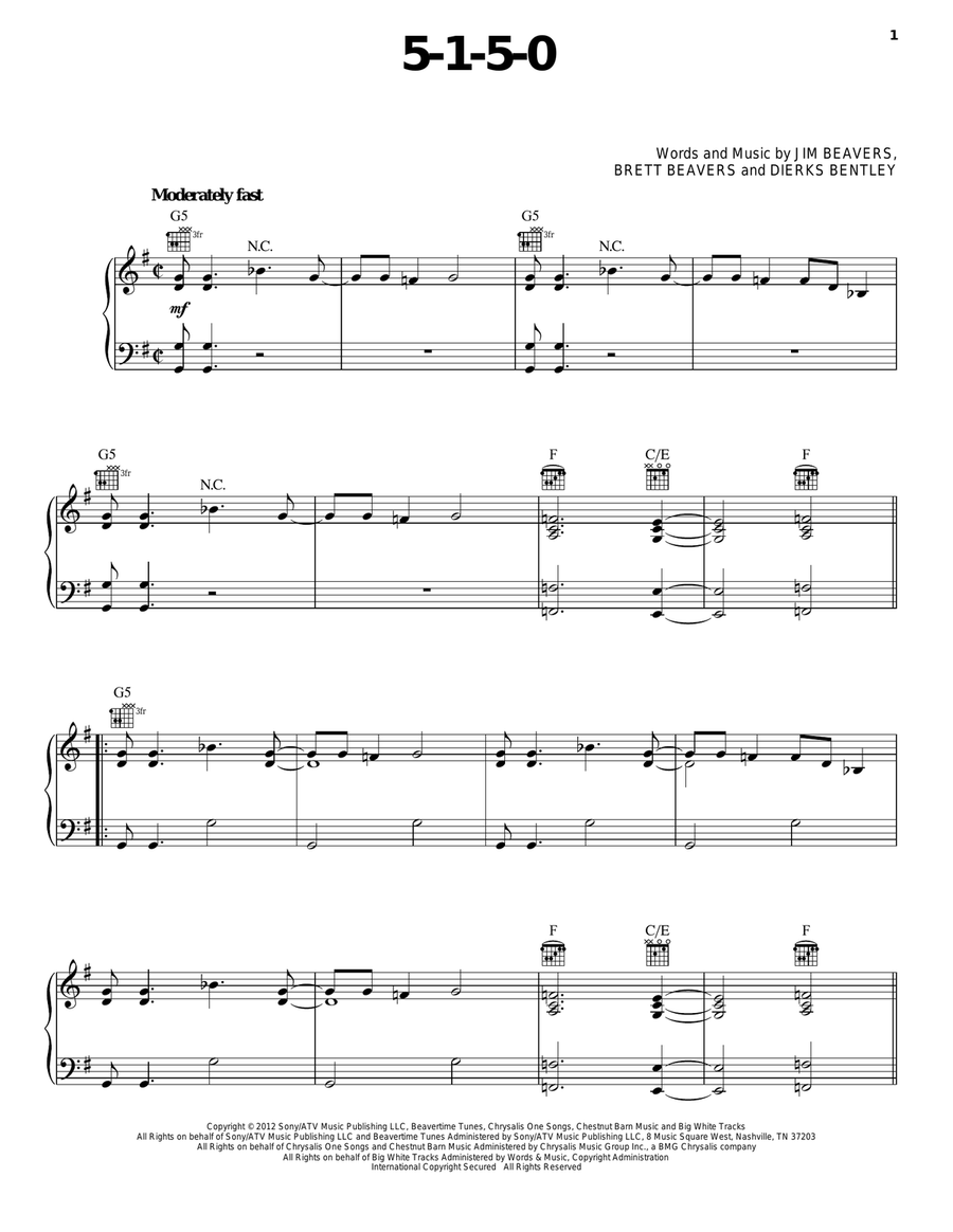 5-1-5-0 Piano, Vocal, Guitar scores gallery preview page 1