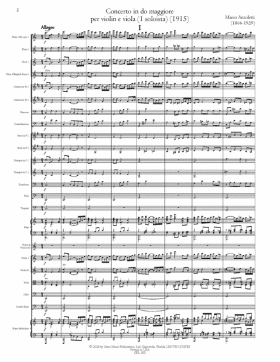 Concerto in C major for violin/viola (1 soloist) and orchestra (1915)