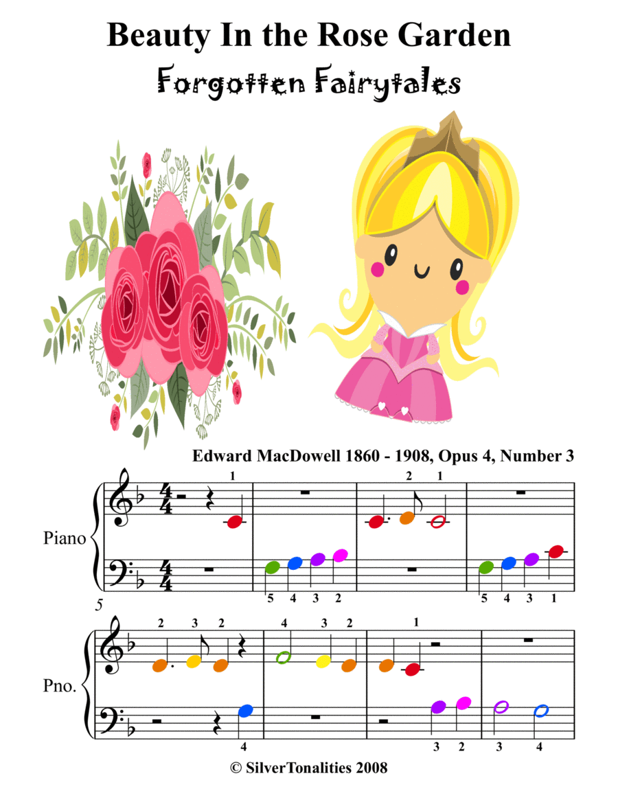 Beauty in the Rose Garden Beginner Piano with Colored Notes