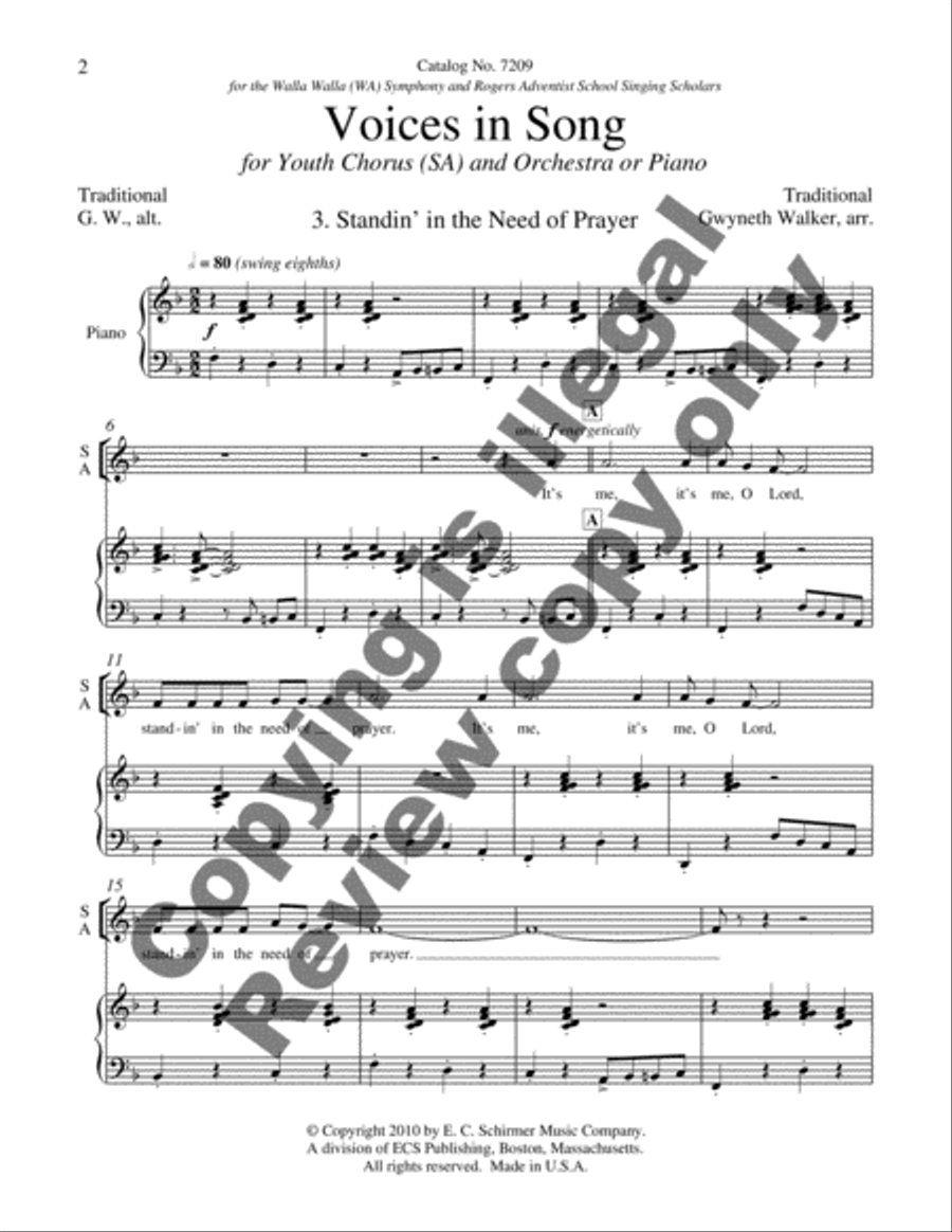 Voices in Song: 3. Standin' in the Need of Prayer SA scores gallery preview page 3