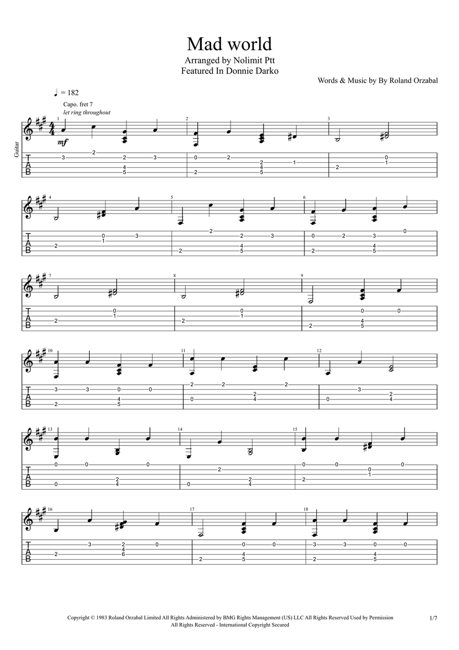 Mad World Acoustic Guitar scores gallery preview page 1