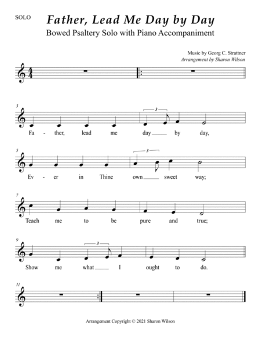 Father, Lead Me Day by Day (Easy Bowed Psaltery Solo with Piano Accompaniment) Zither scores gallery preview page 2