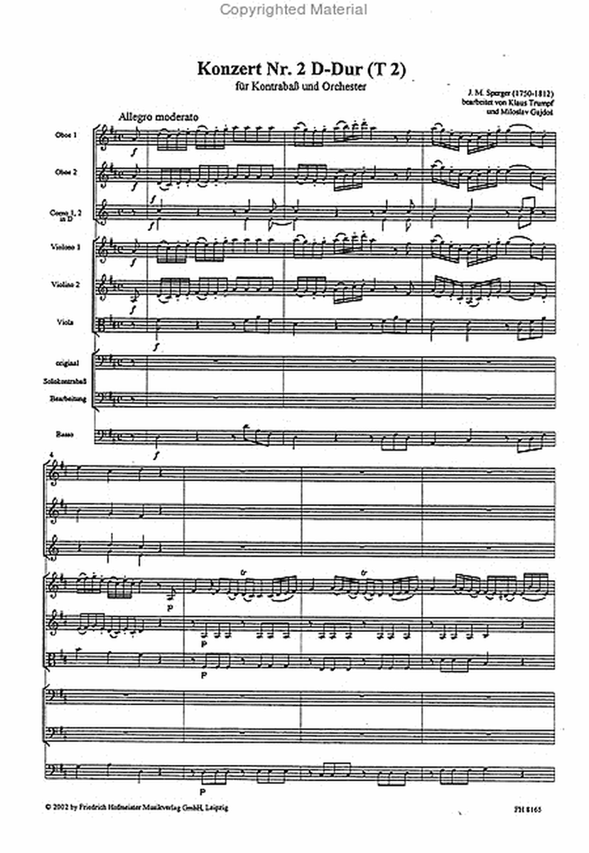 Konzert (Nr. 2) D-Dur fur Kontrabass und Orchester (T2) / Partitur