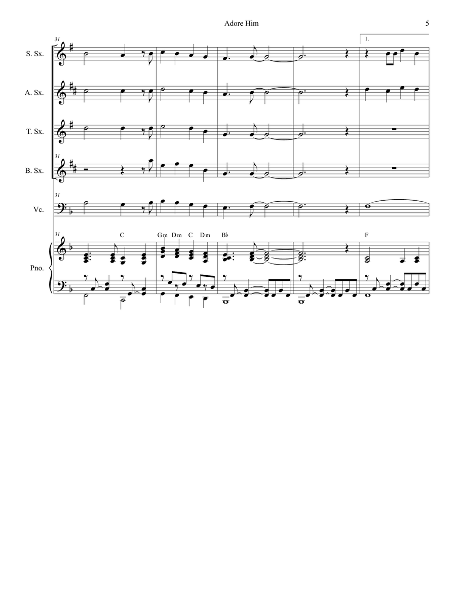 Adore Him Adore Him Saxophone Quartet scores gallery preview page 5