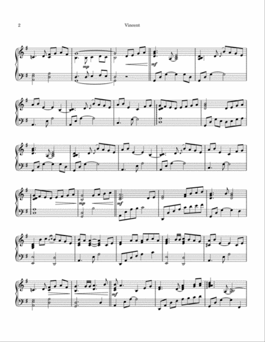 Vincent (Starry Starry Night) Piano Solo scores gallery preview page 3