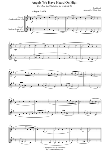 Angels We Have Heard On High (for oboe duet, suitable for grades 2-6) image number null