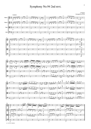 Haydn Symphony No.94 2nd mvt., for string quartet, CH002
