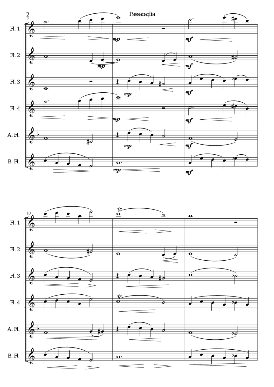 Passacaglia for flute sextet or flute choir Flute Choir scores gallery preview page 2