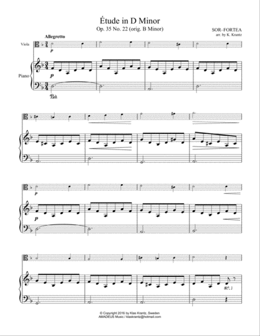 Étude (study) in D Minor Op. 35 No. 22 for viola and easy piano Viola scores gallery preview page 2