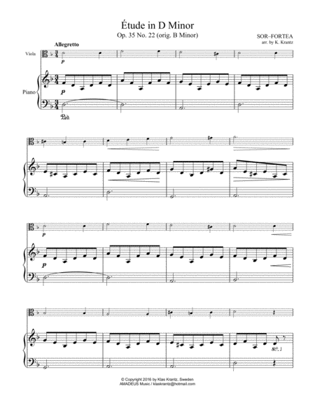 Étude (study) in D Minor Op. 35 No. 22 for viola and easy piano image number null