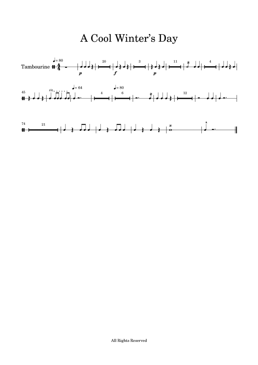 A Cool Winter’s Day-Tambourine Part Concert Band scores gallery preview page 1