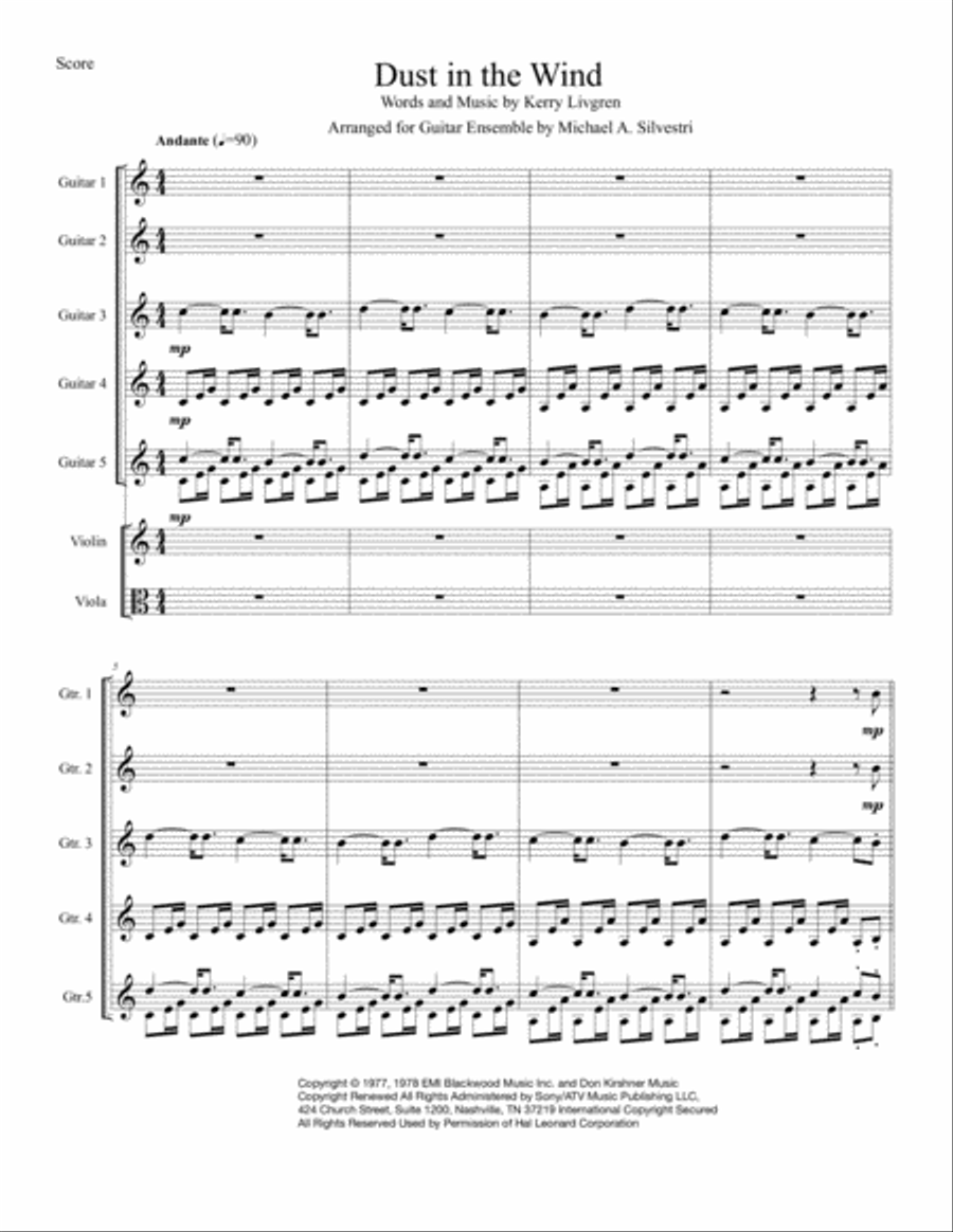 Dust In The Wind Guitar Ensemble scores gallery preview page 2