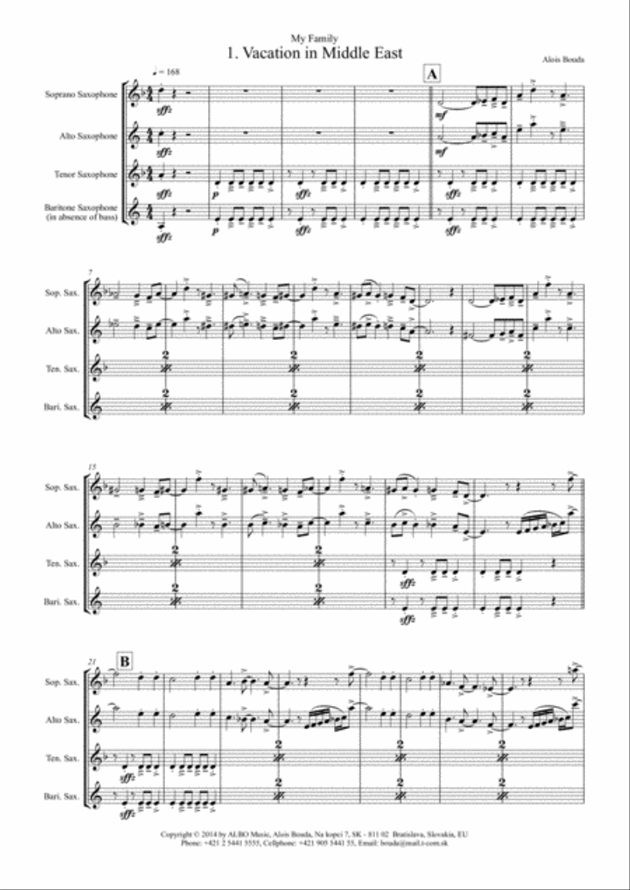 My Family 1 - Vacation In Middle East Saxophone Quartet scores gallery preview page 1