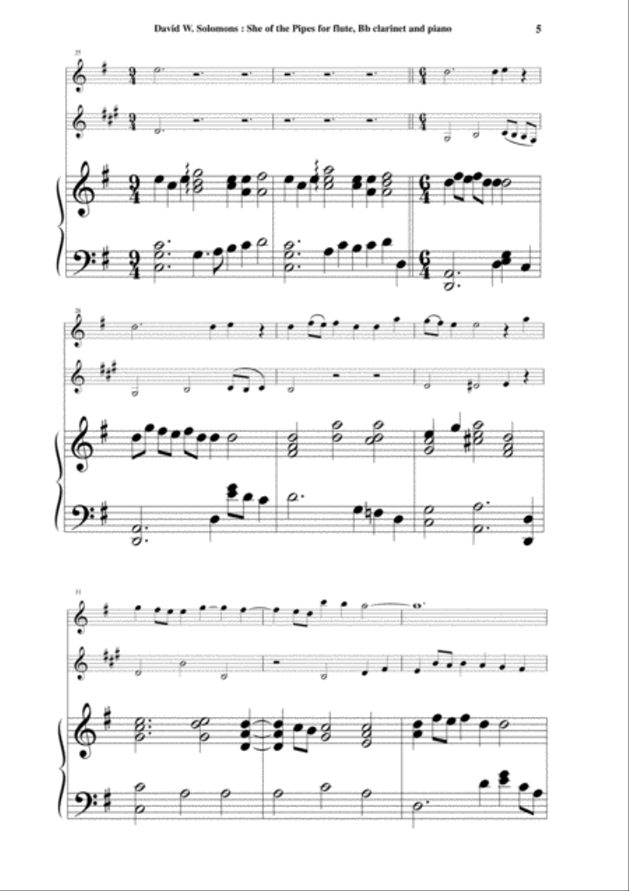 David Warin Solomons: She of the Pipes for flute, Bb clarinet and piano Woodwind Duet scores gallery preview page 5