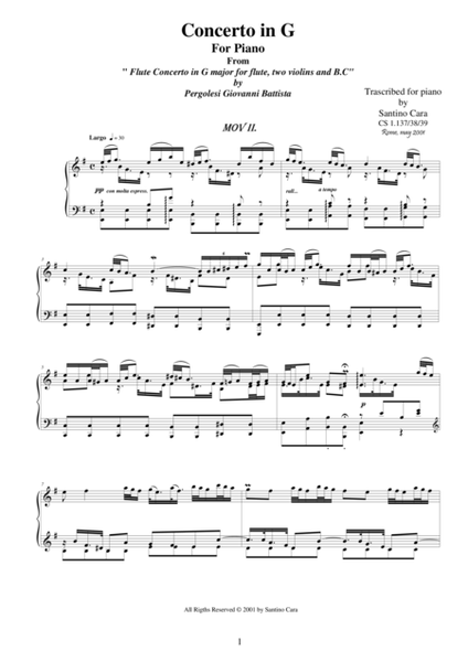 Pergolesi GB - Flute concerto in G - Piano version - 2 Largo image number null